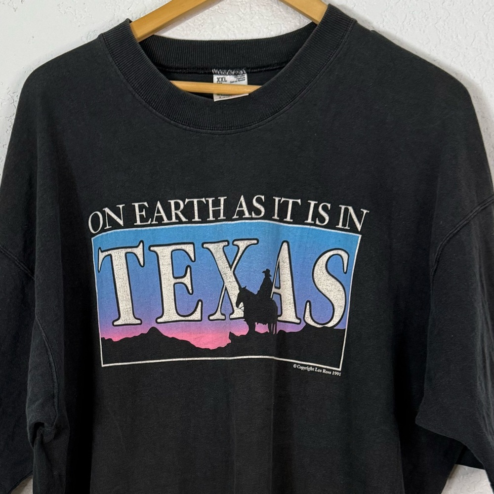 1991 Fruit of the Loom Cotton Black Texas Graphic Tee XXL Horses Vintage 90’s - Picture 2 of 8